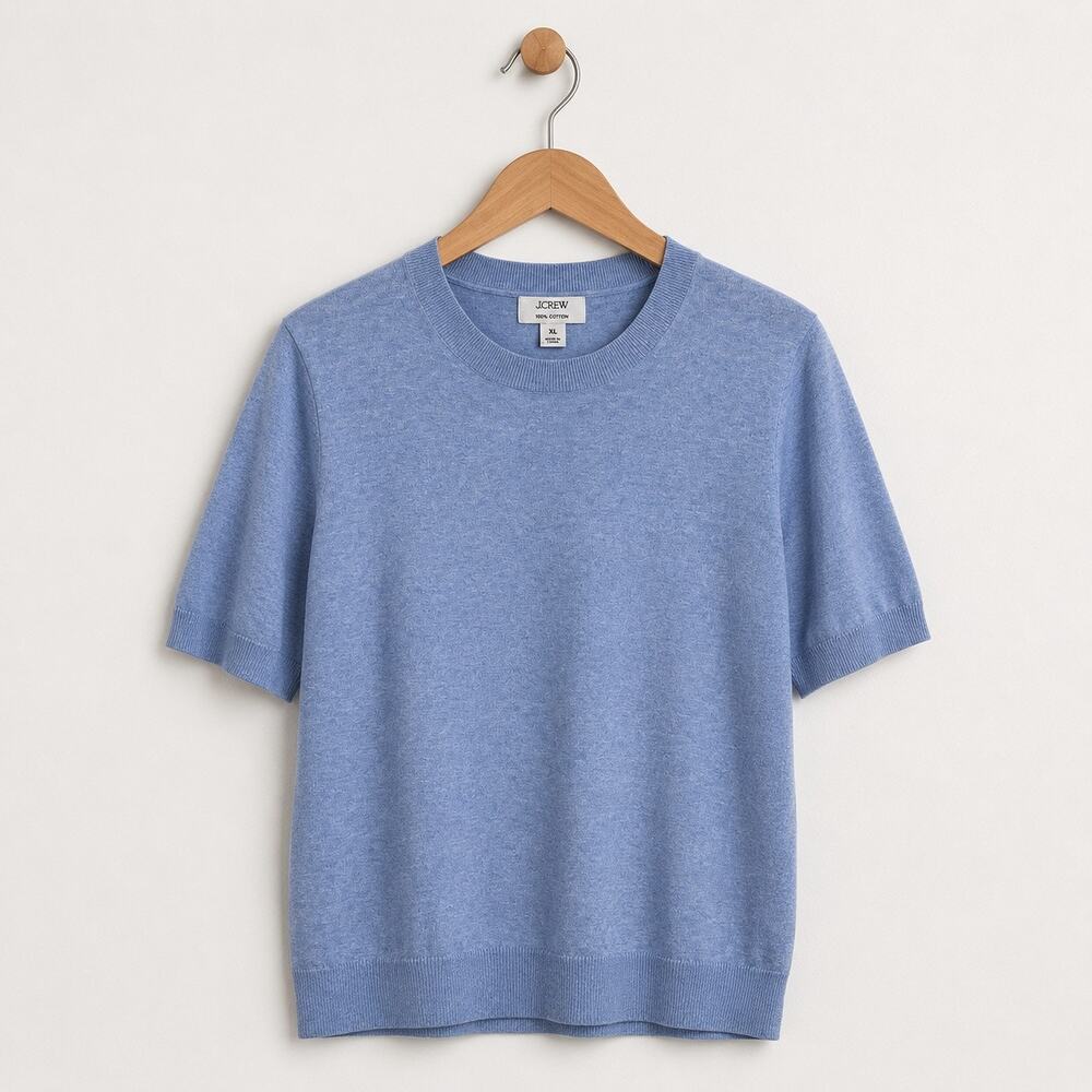 J.Crew 100% Cotton Short Sleeve Sweater XL Blue Crewneck Lightweight Knit